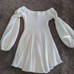 Off the Shoulder Puff Sleeve Warm White Dress